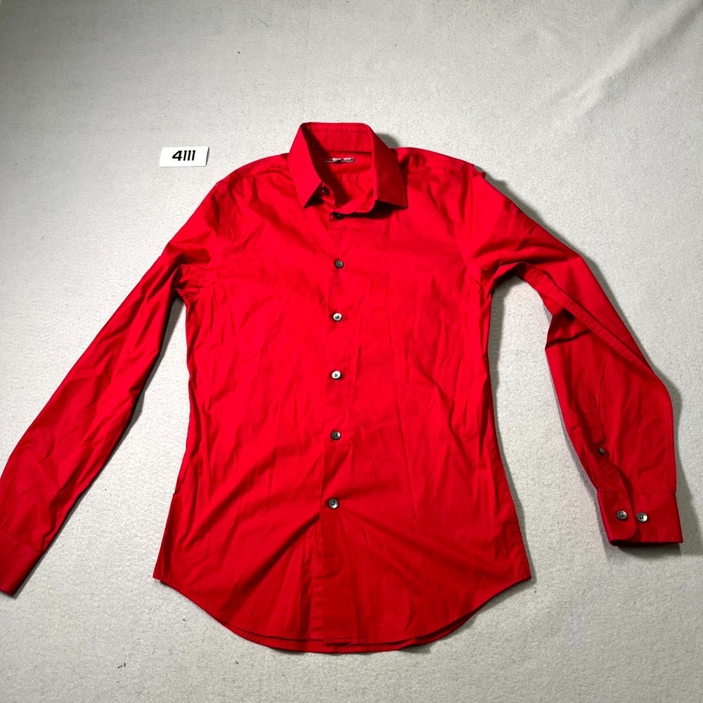 Express 1MX Fitted Dress Shirt Mens‎ 13.5 Red Cotton Stretch Formal Business